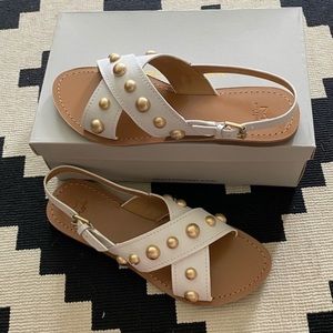 Marc Fisher White Leather & Gold Bead Sandal Sz 9